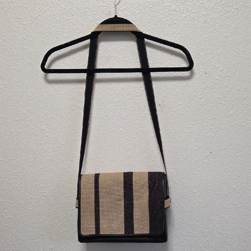 Versace Black and Tan Striped Messenger Bag. Material Is Beautiful Soft Leather.